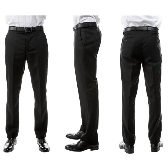 Azzuro Men's 3-Pack of Black Dress Pants (Unhemmed/Open Bottom) - Picture 1 of 4
